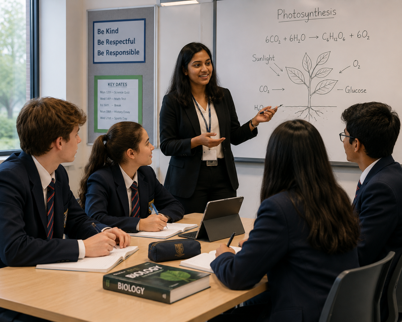 Teacher instructing students